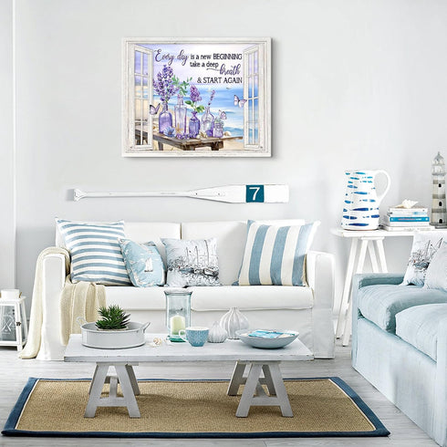 Farmhouse Lavender Flower Bathroom Decor Wall Art, Rustic Country Butterfly Canvas Painting Prints for Bedroom Bathroom