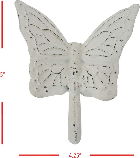 Foreside Home & Garden Rustic Antique White Metal Butterfly Wall Hook