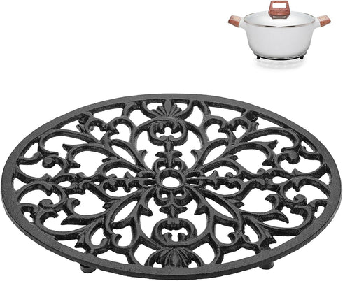 Sumnacon 1Pcs Oval Cast Iron Trivet - Antique Heat Resistant Metal Trivet for Hot Dish, Vintage Hot Plate Pad for