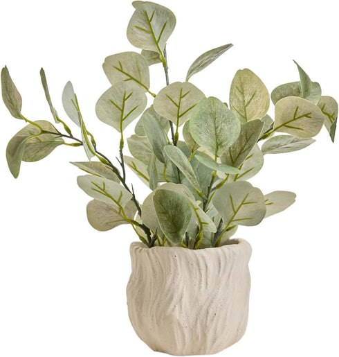 AlphaAcc 12.6" Artificial Plant Eucalyptus in White Embossed Ceramic Pot Lifelike Faux