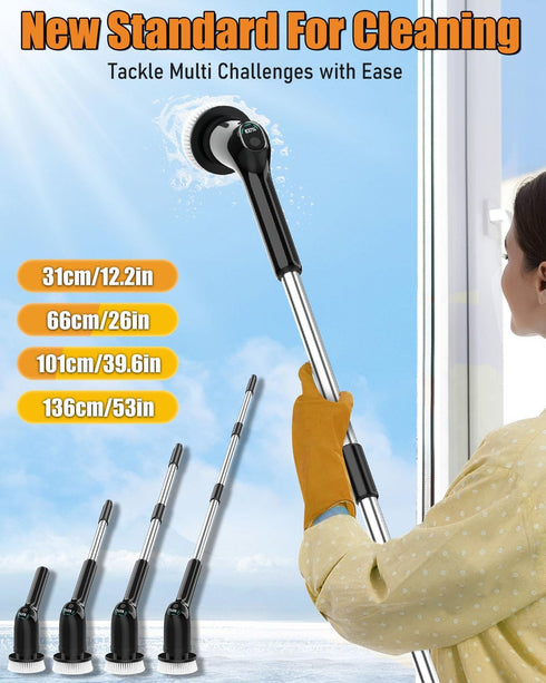 Electric Spin Scrubber - Upgraded Bathroom Cleaning Brush with 2 Speeds, 3 Replaceable Brush Heads & Adjustable Handle