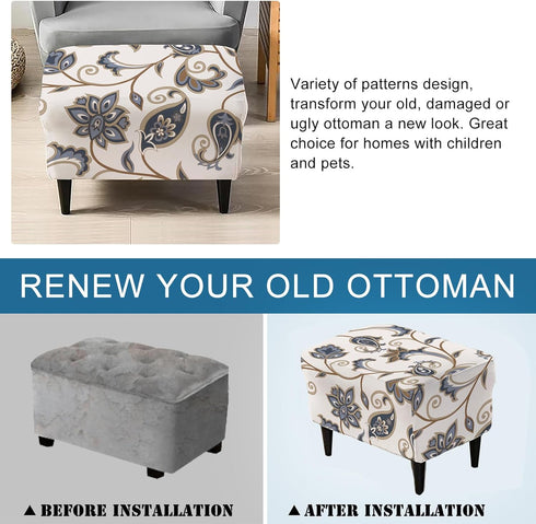 39"-47" 17 KRFOONN Stretch Ottoman Cover Slipcovers Rectangle Fit Length Footrest Stool Covers Printed Ottoman Cover