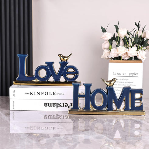 Love Sign Decor,Blue and Gold Room Decor Aesthetic, Knick Knack Shelf,Gold Bird Decor, Boho Bookshelf ,Abstract Gold