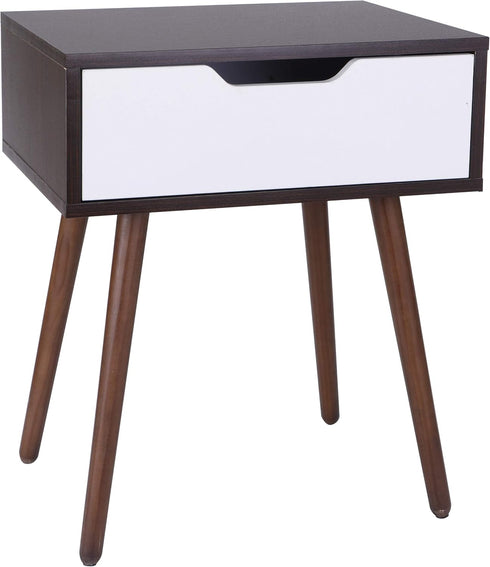 SUPER DEAL Mid-Century End Table Modern Side Table with Drawer Small Table with Wooden Legs, Sliding Drawer and Smiley