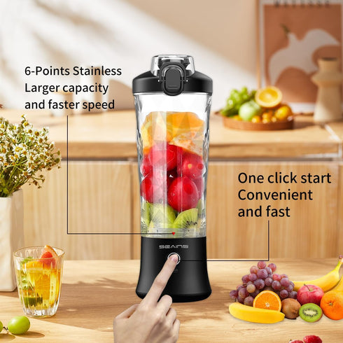 Portable Blender, Personal Blender for Shakes & Smoothies with 20 Oz Travel Cup, USB Rechargeable (Black)