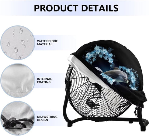 Upetstory Adorable Dolphin Fan Cover, 16 18 20 24 Inch Industrial Floor Fan Cover, Electric Household Floor Fans
