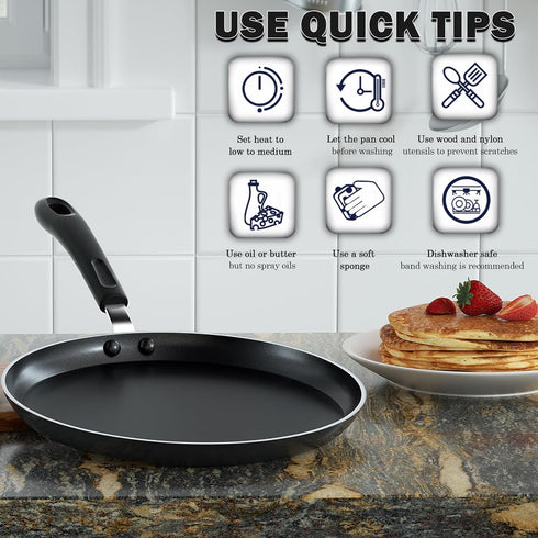 Cook N Home 10.25-Inch Nonstick Heavy Gauge Crepe Pancake Griddle, 26cm, Black