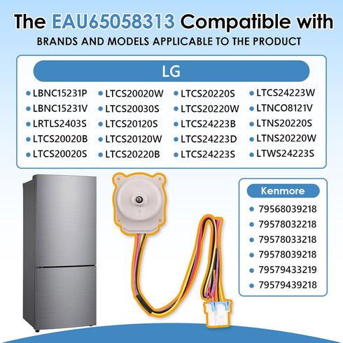 EAU65058313 Refrigerator Evapoartor Fan Motor, Compatible with LG Kenmore Freezer, Replace OE# EAU63103001 ODM-056F-13 AP7178307 PS16662420 EAP16662420