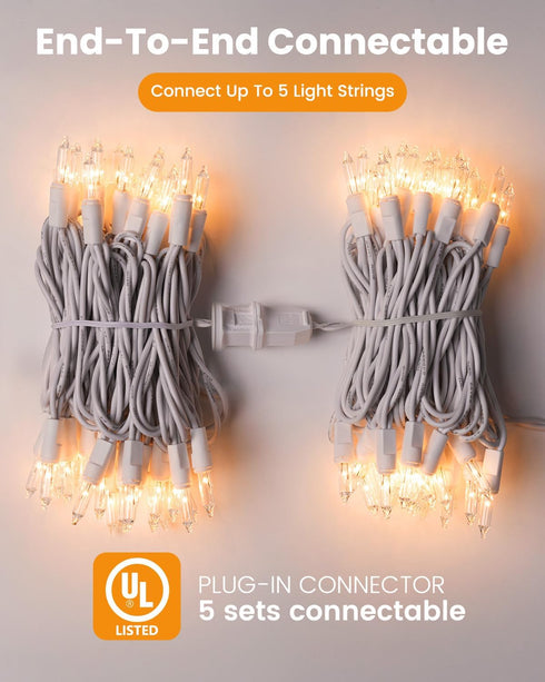 Set 100 Count 20 Bulb Minetom Clear Christmas Lights Feet Incandescent Mini String Lights for Indoor Christmas Tree