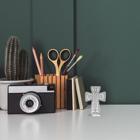 Cathedral Art God Bless Your Retirement Standing Metal Cross, 3 Inches Tall Retirement Gift by Abbey + CA Gift.