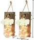 Greenco GRC2859 Rustic Wall Hung Mason Jar Sconce with Faux Flower and LED Strip Lights