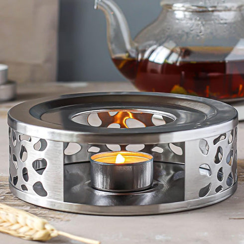 3 KEILEOHO PCS Teapot Warmer, Stainless Steel Teapot Warmer, Metal Teapot Heater with Tealight Candle Holder, Brushed