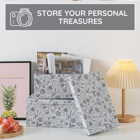 Soul & Lane Decorative Cardboard Storage Boxes, Modern Meadow Set of 3 Floral Nesting Boxes with Lids for Keepsakes