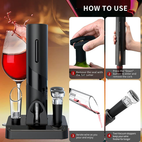 Electric Wine Opener Set, Automatic Corkscrew Opener Kit, Battery Operated Openers with Foil Cutter, Wine Aerator