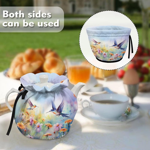 Floral Hummingbird Tea Cozy for Teapot, Kitchen Kettle Cover, Soft Cloth Dust Cover for Coffee Pot and Tea Pot