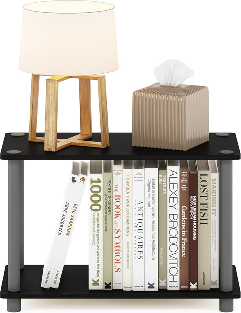 2-Tier Furinno TURN-N-TUBE Side Table, Modern Rectangle End Table with Open Shelf, Night Stand, Bedside Table, Toolless