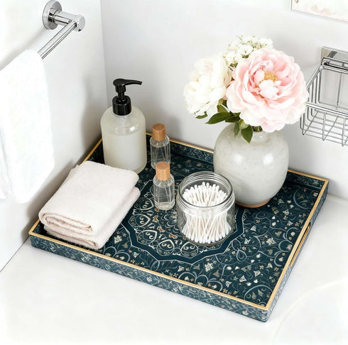 Decor,16" 12" Plastic Serving Tray with Handles,Large Ottoman Tray for Living Room,Large Rectangle Trays for Ottoman