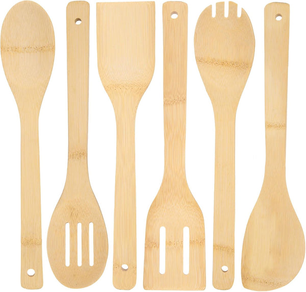 6PCS Bamboo Kitchen Utensils Set | Bamboo Spatula Spoons for Home Kitchen | Housewarming Holiday Gift