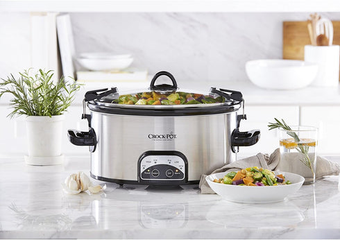 Crock-Pot 7 Quart Oval Manual Slow Cooker, Stainless Steel (SCV700-S-BR), Versatile Cookware for Families