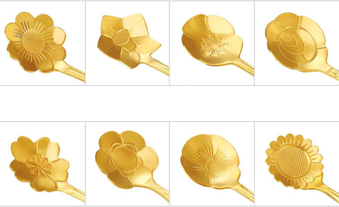 Maitys 16 Pieces Gold Stainless Steel Flower Coffee Spoon Set, Dessert Spoon, Sugar Spoon, Ice Cream Spoon for Kitchen