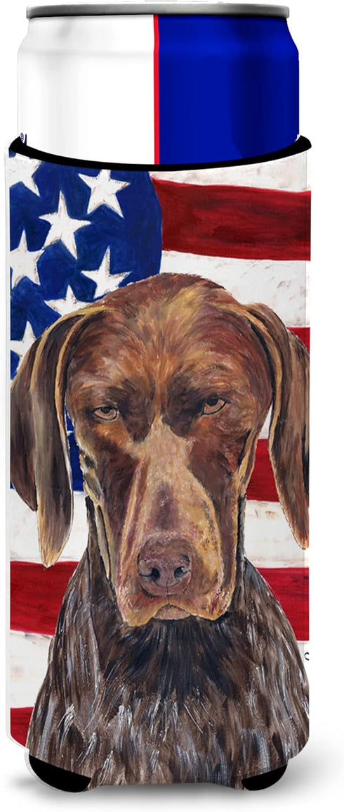 USA American Flag with German Shorthaired Pointer Ultra Beverage Insulators for Slim Cans