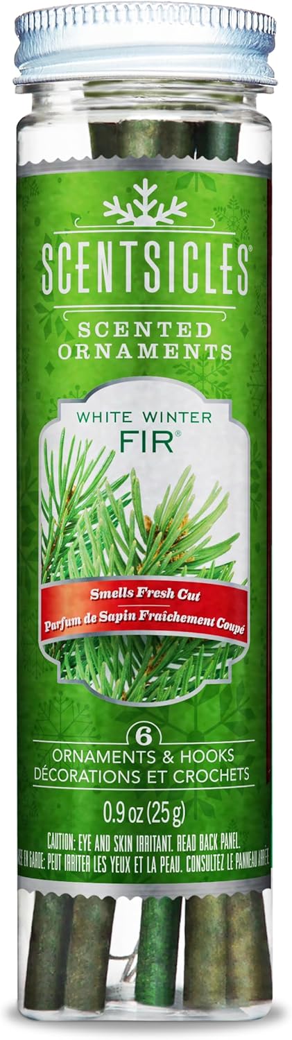 Scentsicles White Winter Fir Tree Scented Christmas Ornaments with Hooks - 1 Bottle (6 Sticks)