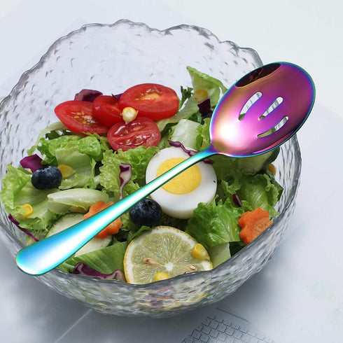 Kyraton Rainbow Serving Set, 4 Piece Titanium Plated Utensils, Includes 2 Spoons and 2 Slotted Spoons