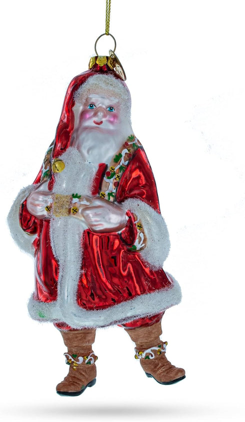 Santa in Fur Coat Christmas Ornament, Glass