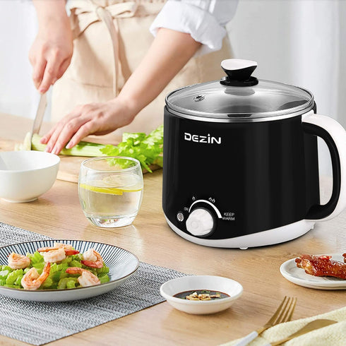 Dezin Hot Pot Electric, Rapid Noodles Cooker, 1.6 Liter Stainless Steel Pot with Temperature Control
