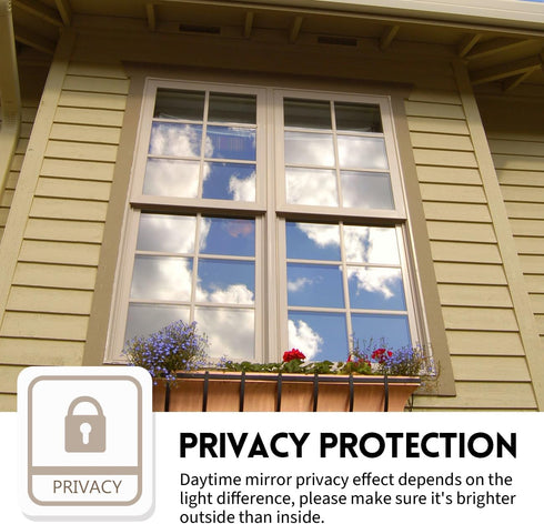 KESPEN Window Film One Way Daytime Privacy, Heat Control Anti UV Non-Adhesive Reflective Tint for Home, Black-Silver
