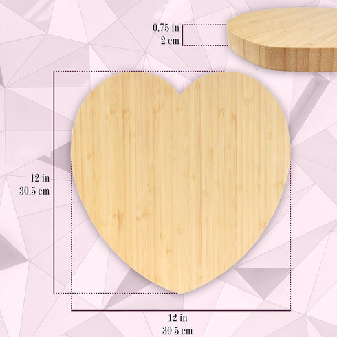 BambooMN Heart-Shaped Bamboo Serving and Cutting Board, 12" x 12" x 0.75" - 1 Piece