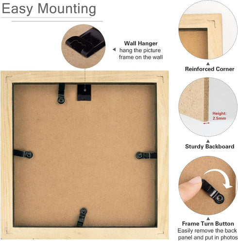 Golden State Art 6x6 Picture Frame, Solid Wood with Tempered Glass, Square Photo Frame Display Wall Decor