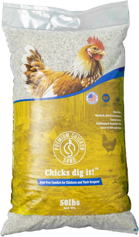 Premium Chicken Sand 50 lbs Dust-Free, Odor-Control Bedding for Chicken Coops, Nesting Boxes, and Runs