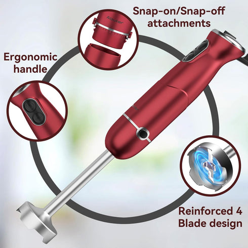 Immersion Blender 5 in 1 Hand Blender - Abuler 800W Hand Mixer Stick with 600ml Mixing Beaker, 500ml Chopper & Whisk
