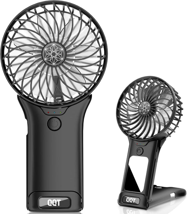 Mini Handheld Fan, 4 Speed Adjustable USB Rechargeable Fan with Mirror, Max 20 Hrs for Travel Office Outdoor, Black