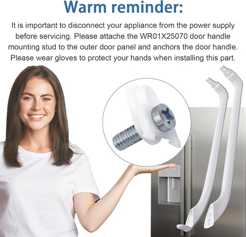 WR01X39781 Refrigerator Door Handle Mounting Stud, Fits GE Refrigerator Freezer Handle Replacement Parts (White, 2Pack)
