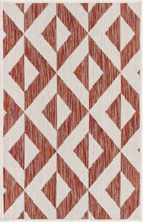 Unique Loom Outdoor Collection Area Rug - Napa, 2' 2' x 3' 1' Rectangle, Rust Red/Ivory
