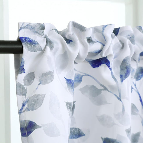 Valance for Windows, Watercolor Leaves Print Rod Pocket, 52 x 14 Inches, Blue/Gray