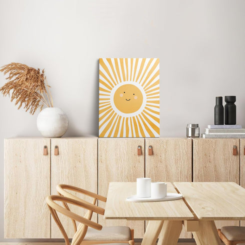 XWELLDAN 11 14 Inch, Cute Cartoon Smiling Sun Cheerful Nursery Wall Art Canvas Prints,Watercolor Boho Neutral Sun