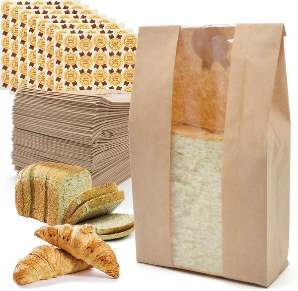 Yenmoz 200 PACK Large Paper Bread Bags, Paper Bakery Bags Kraft Paper Bread