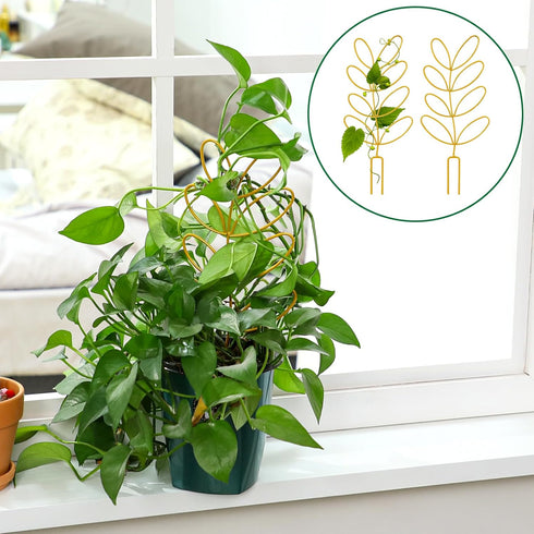 Mozeat Lens 2 Pack 12'' Metal Trellis for Potted Plants, Small Leaf Shape Plant Climber Supports Mini Garden Trellis
