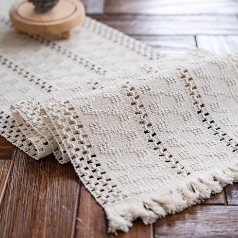 Alynsehom Macrame Table Runner Cream Beige Boho Table Runners with Tassels Hand