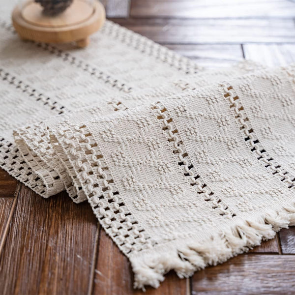 Alynsehom Macrame Table Runner Cream Beige Boho Table Runners with Tassels Hand