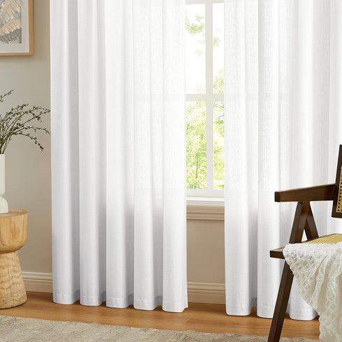 Melodieux White Semi Sheer Curtains, 63 Inch Length for Bedroom Living Room, 2 Panels, Light Filtering Drapes