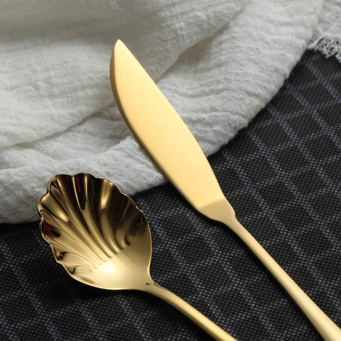 Berglander Stainless Steel Titanium Plated Flatware Serving Set, 6 Pieces, 45 Pieces Flatware with 1 Cake Server