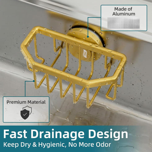 TAILI Sponge Holder for Kitchen Sink with Strong Suction Cup Removable, Rustproof Aluminum Sink Caddy for Sponge