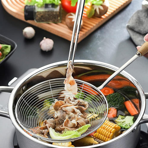 Spider Strainer, Cooking Spider,7.9-inch Extra Large Spider Spoon with Wood Handle, Stainless Steel Spider Cooking Utensil for Cooking and Frying by IQCWOOD
