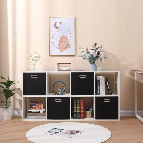Collapsible Organization Basket, Fabric Foldable Box with Handles, 13x13 Cube Storage Bins Set of 4 for Shelves Bedroom