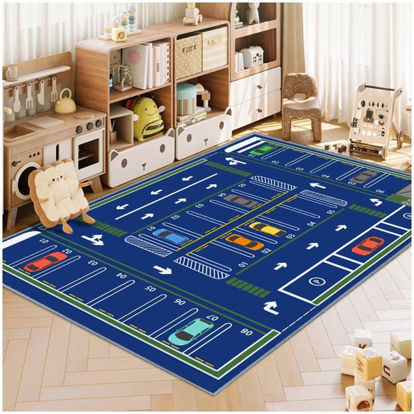 Kids Rug,Children's Room Rug, Fun Car Park Kids Play Mat, Rail City