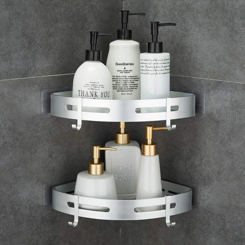 Hoomtaook Corner Caddy Bathroom Shower Shelf, Wall Mounted, No Drilling, 2 Tier Storage Shelves